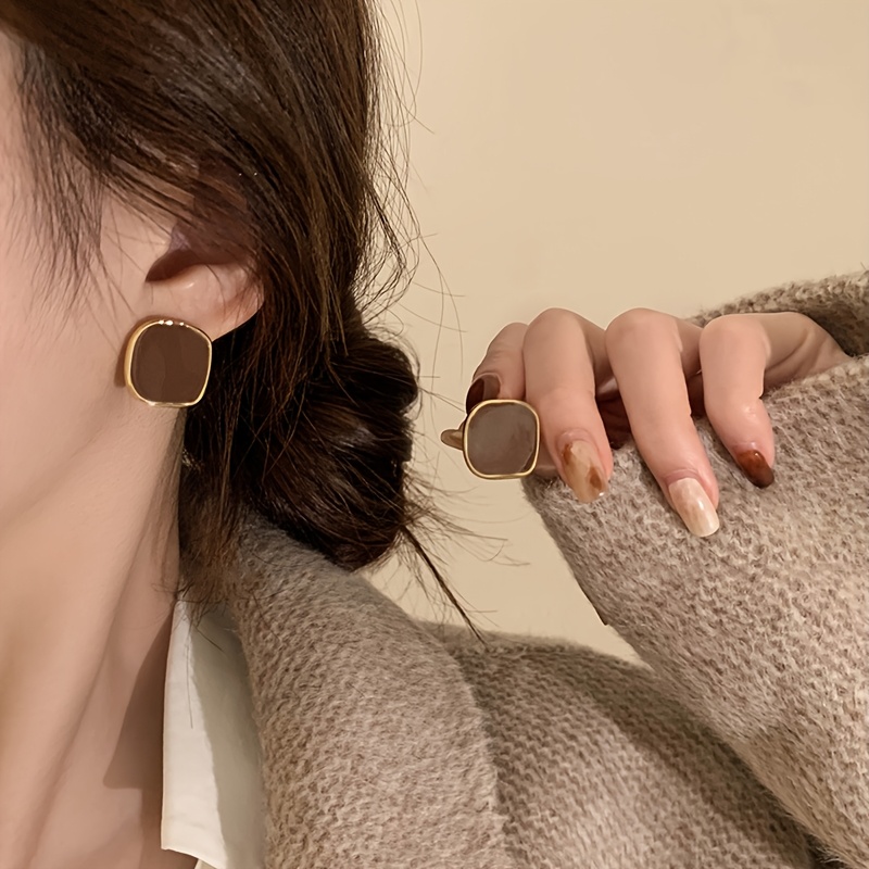 Square Stud Earrings Zinc Alloy for Women
